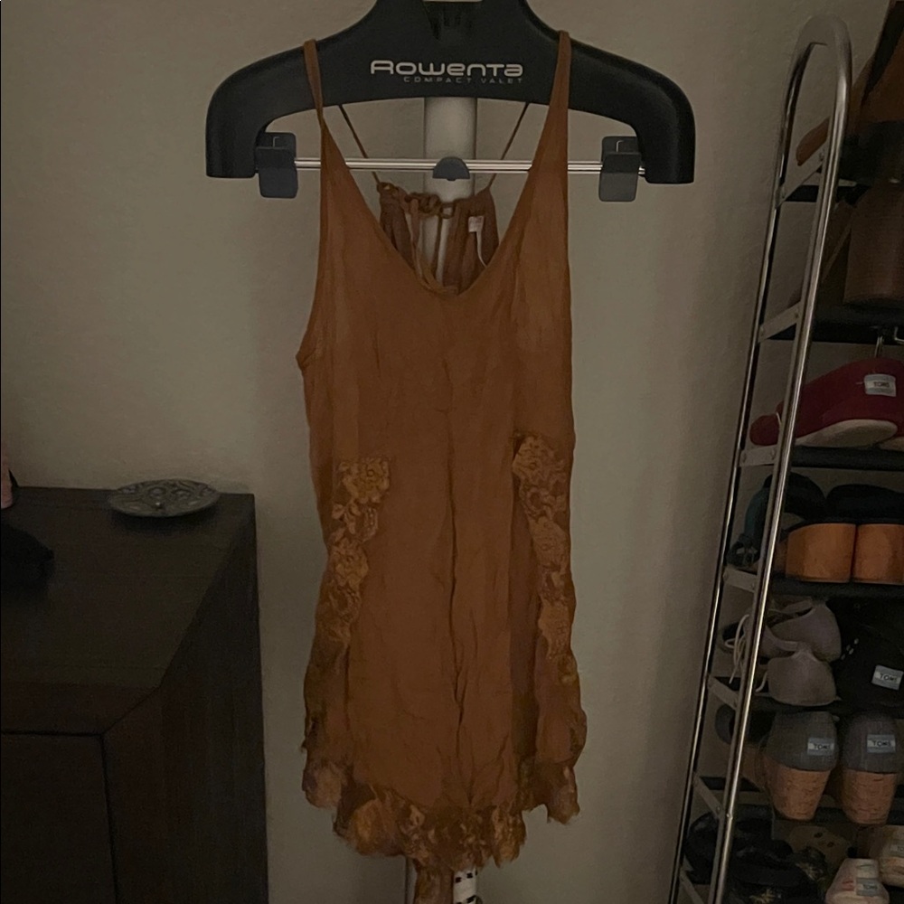 Free People Brown Lace Slip Dress